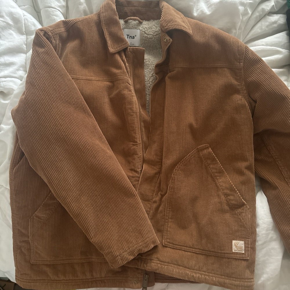 TNA Aritzia Corduroy Sherpa-Lined Jacket in Warm Brown